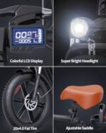 2 Seater Electric Bike for Adults,1500/1000W 30MPH 30-70Miles 48V 15AH Removable Battery Ebike 20" x 4.0 Fat Tire Beach Mountain Commuting Electric Bicycles W/Fork Suspension UL2849. - Image 6