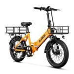 A2 Folding Electric Bike, 20'' Fat Tire Electric Bike with 750W Motor, 48V Removable Battery, 28MPH Max Speed, 45 Mile Range, Step-Through Frame and 7-Speed with 2 Baskets.