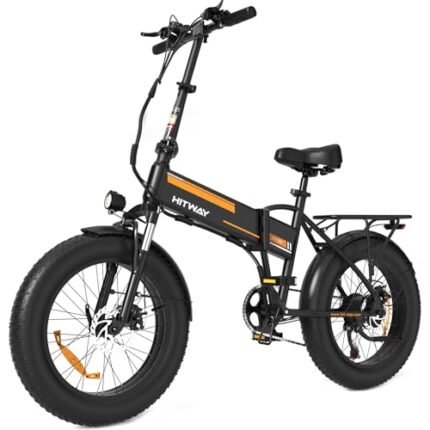 BK10M Folding All Terrain Electric Bike for Adults, 20 x 4 Inch Fat Tires, 750W Motor, 48V 12Ah Removable Battery, 22-55 Mile Range, 7 Speeds with Pump and Lock, Black.