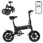 TST Folding Electric Bike, Electric Bicycle 18MPH, 500W Peak Motor, Max 18 Miles Range, 14" Pneumatic Tires, Ebike with Smart LED Screen, App Control, 3 Speed Gear, E Bike for Adults and Teens.