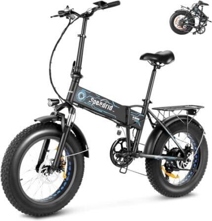 ANCHEER Folding Electric Bike for Adults, Electric Bicycle with 500W Brushless Motor(Peak 800W), 48V/499Wh Hidden Battery, Up to 55 Miles, 20"*4.0 Fat Tire Ebike, 7 Speed Gear.