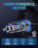 Electric Bike for Adults, 1500W 32MPH,48V 23AH,Max 75Miles Electric Motorcycle 20" Fat Tire Dirt Bike, 7-Speed E-Bike Dual Shock Absorber All-Terrain E Bike for Mountains, Snow, Sand, Road. - Image 2