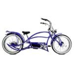 Tracer Beyond Pro 26'' Classic Stretch Chopper EBike with Spring Suspension Classical Fork, disc Brake and hi-Rise Steel Handlebar (Blue).
