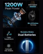 ENGWE X26 Fat Tire Electric Bike, 1200W(Peak) Motor Ebike for Adults,95 Miles 31MPH 26'' Mountain Ebike，48V19.2A(29.2Ah-Dual Battery Option),All Terrain. - Image 4
