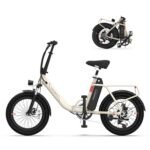 Electric Bike, 20" Fat Tire Step-Thru Electric Bicycle, 900W Peak Motor 45 Miles 20MPH Top Speed, Dual Suspension & 7-Speed Folding Ebike for Adults with Rear Rack.