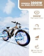 2000W Dual Motors Ebike 48V 20Ah Removable Battery 35MPH Electric Bicycle 26"*4.0 Fat Tire Shim 21-Speed Hydraulic Disc Brake80 Miles Max Range Electric Bike Lockbale Suspension. - Image 2