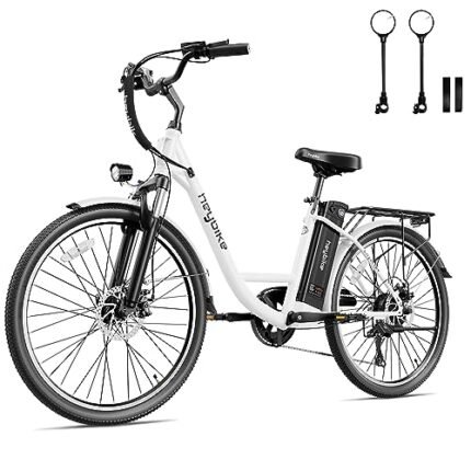 Heybike Cityscape Electric Bike 350W(Peak 500W) Electric City Cruiser Bicycle Up to 40 Miles 23MPH Removable Battery, 7-Speed and Dual Shock Absorber, 26" Electric Commuter Bike for Adults.