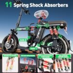 Electric Bike, 25MPH/30MPH 1000W/1200W Electric Bike for Adults, Up to 45Miles Adult Electric Bicycles with 2 Seats, 14''/16'' Tire Folding Ebike for Commuter with Full Shock Absorption System. - Image 4