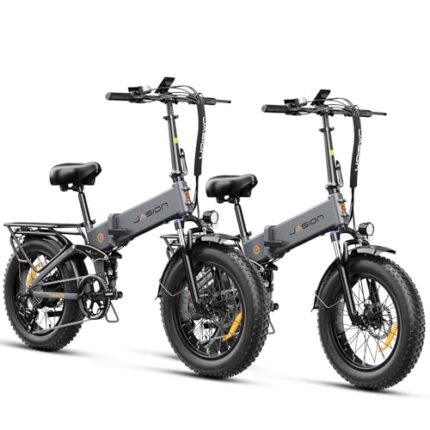 Jasion X-Hunter Electric Bike for Adults,1400W Peak Motor 30MPH Max Speed 48V 13AH Removable Battery, Full Suspension System Design,20''*4.0 Fat Tire Foldable Ebike,7-Speed Bicycles,Grey+Grey.