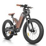 JopaJoca P5 Electric Bike Upgraded Peak 1000W Motor Mountain ebike for Adults 48V 20Ah Removable Battery 24 * 4.0 Fat Tire 32MPH Full Suspension Adult Support up to 330lbs, Gray-Brown.