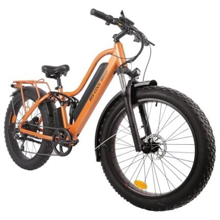 BEE Cool Explorer Long Range Full Suspension Electric Bike for Adults, 750W Mountain eBike, 80MI Range, 48V 21Ah Battery 26"x4" Fat Tire, 350LBS Payload, 28MPH, 7 Speed from Bikes.