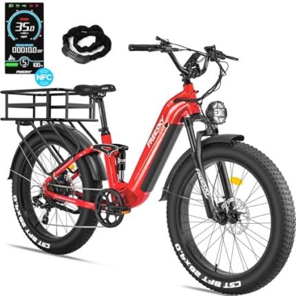 FREESKY Electric Bike for Adults 1600W Power Motor 48V 20 AH Ebike, Step-Thru Ebike up to 35MPH & 90Miles Max Range, 26'' Fat Tire Full Suspension Electric Bicycle for Man/Women.