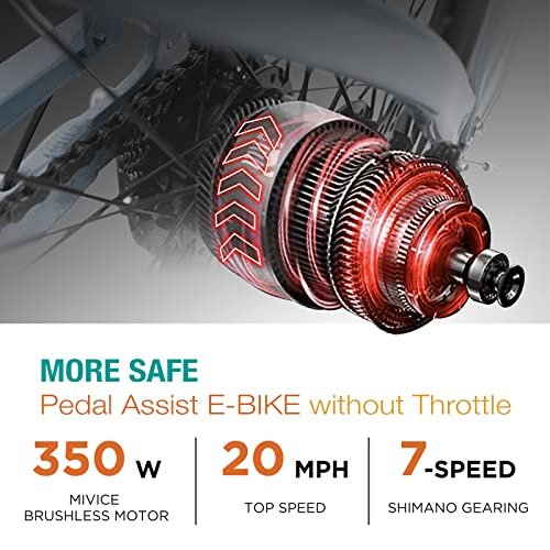 Version 1.0.0 SDU Young Electric Hybrid Cruiser Bike, Up to 90 Miles Long Rang, True Comfort 350W Pedal Assist Beach City Commuter 27.5" E-Bike for Adults. - Image 4