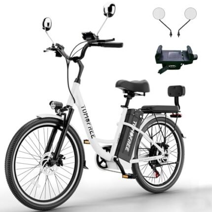 Cityscape Electric Bike for Adults 500W, 48V 20AH 60Miles Commuter Bike, 24" Ebike Electric City Cruiser Bike for Women, 7-Speed City Bike with Extra Seat, Rear View Mirrors.