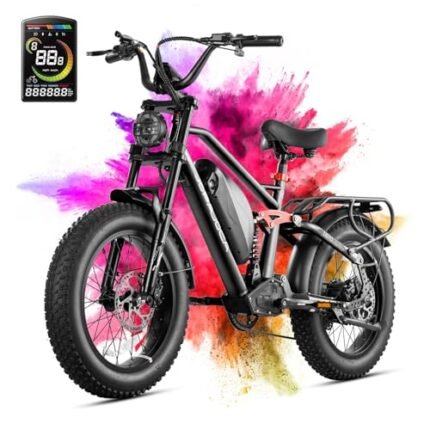 eAhora Terra Peak 1500W Electric Bike for Adults, 30+MPH 48V15A Battery, 20"*4.0 Fat Tire Mountain Electric Bicycle,7 Speed Dual Hydraulic Brakes Full Suspension All-Terrain Electric Bike.