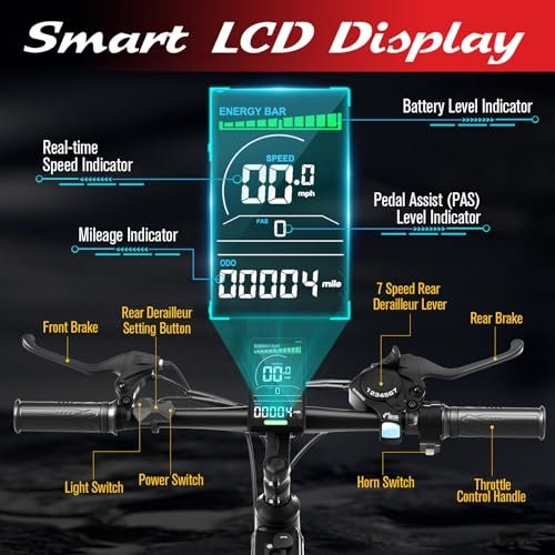 Version 1.0.0 Electric Bike for Adults, 25MPH 75Miles Range 750W Motor(Peak 1000W) 48V 15Ah Ebike, 26" x 4.0" Fat Tire Electric Mountain Bicycle, Shimano 7 Speed, Hidden Battery, Hydraulic Suspension. - Image 5