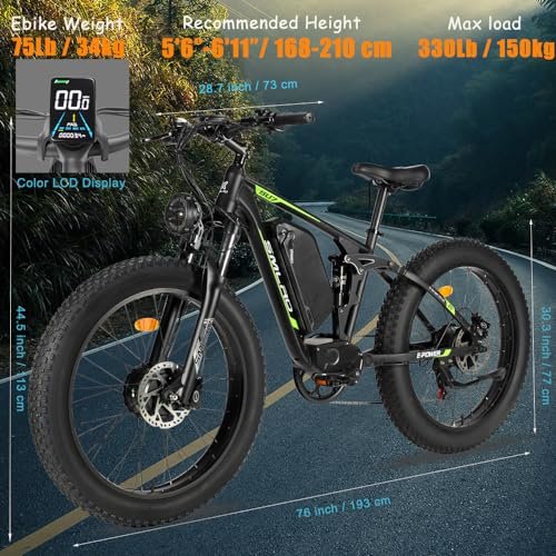 Version 1.0.0 Dual Motor 2000W Electric Bike for Adults, Electric Bikes with 48V/22.4Ah Removable Battery, 26"*4.0 Fat Tire Off Road Snow Mountain Ebike, Dual Hydraulic Disc Brake, 7 Speed. - Image 5