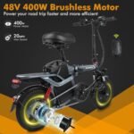 X7 Electric Bike with 48V 20Ah Battery, 400W Motor 20MPH 14 inch Tire Folding Mini Ebike, Urban City Commuter Electric Bicycles for Adults Teens Men Women. - Image 3