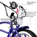 Tracer Beyond Pro 26'' Classic Stretch Chopper EBike with Spring Suspension Classical Fork, disc Brake and hi-Rise Steel Handlebar (Blue). - Image 4