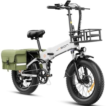 Jasion X-Hunter Electric Bike for Adults,1400W Peak Motor 30MPH Max Speed,624WH Removable Battery Full Suspension System 20" x4.0 Fat Tire Foldable Ebike,7-Speed Bicycles with Saddle Bag.