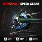 EB26 Electric Bike for Adults 1000W/peak 1500W Electric Bicycle 48V 15AH Battery Electric Bike 26" Fat Tire Mountain 31mph Shimano 7 Speed Gears Dual Shock Absorber Electric Bike (Green). - Image 6