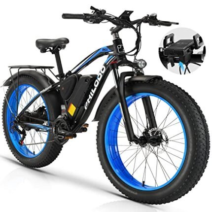 PHILODO Electric Bike for Adults, Fat Tire Ebike 26" Electric Bike 1000W Electric Mountain Bike 48V/17.5Ah Removable Battery 31MPH Electric Bicycles 21-Speed.