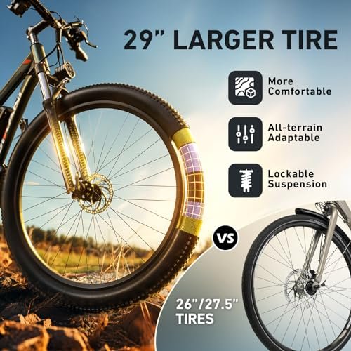 Version 1.0.0 Electric Bike for Adults, 29" Ebike with Peak 1000W Brushless Motor, 34MPH 17.5Ah 840Wh Electric Mountain Bike, 70 Miles Electric Bicycle for Commuter, Lockable Front Fork Suspension, 21-Speed Gears. - Image 5