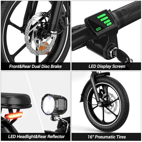 Version 1.0.0 16" Folding Electric Bike Adults, Peak 630W Adult Electric Bicycles, Up to 25 MPH and 35 Miles Foldable Ebikes, Electric Bike for Teens with 36V 8Ah Removable Battery, Dual Disk Brake. - Image 4
