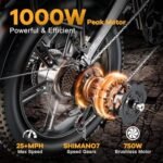 Electric Bike for Adults with Peak 1000W Brushless Motor,70Miles 28MPH Commuting Electric Foldable Bike with 48V15A Removable Battery,7-Speed Electric Bicycles,20" Tires and Front Suspension Bicycles. - Image 2