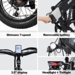 Electric Bikes for Adults, 20'' Fat Tire Electric Bike 1000W,30MPH Max Speed,48V 14AH Removable Battery Folding Electric Bike, 7 Speed，Full Suspension for Mountain Beach Snow UL Certified. - Image 5