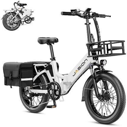 Jasion EB7 ST 2.0 Electric Bike Adults, 28MPH Max Speed[850W Power Motor], 55 Mile Ranges[480Wh Removable Battery], Foldable Ebikes with Dual Suspension, Step-Thru 20" Fat Tire Adult Electric Bicycles