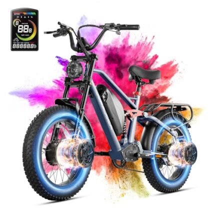 eAhora Terra Ⅱ Dual Motors Peak 2000W Electric Bike for Adults, 30+MPH 48V20A Battery, 20"*4.0 Fat Tire Mountain Electric Bicycle,7 Speed Dual Hydraulic Brakes Full Suspension Electric Bike.