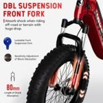 Electric Bike for Adults, HOVSCO Foldable 20'' Fat Tire Ebike 750W Motor Torque Sensor 28Mph Bike, 48V 15AH LG Battery 65 Miles Adult Bicycle with Shimano 7-Speed, Dual Shock Absorber, Red. - Image 5