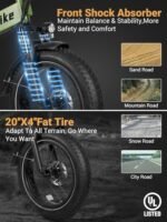 Cityfun Folding Electric Bike Adults,500W Motor (Peak 720W) Ebike with 20" x 4.0" Fat Tire,48V 10.4Ah Removable Battery Hidden,Electric Mountain Bike,UL 2849 Certified,Commuting E-Bike,7-Speed. - Image 4