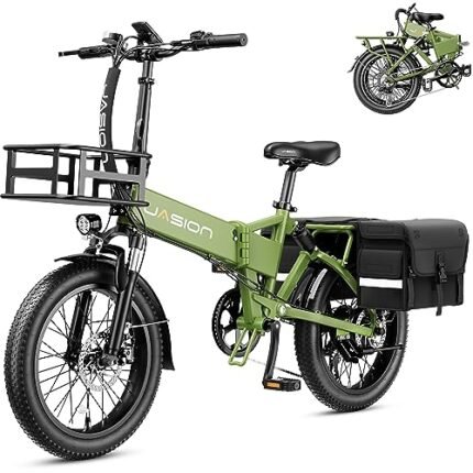 Jasion EB7 2.0 Electric Bike for Adults, 1200W Peak Motor 28MPH Max Speed Folding Ebike, 48V 10AH Removable Battery, 20" Fat Tire with Dual Suapension, 7-Speed Electric Bicycles, UL Certifiled.