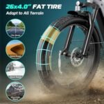 Vivi ACE01 Electric Bike for Adults, 26" x 4.0 Fat Tire Ebike, 1475W Peak Motor Torque Sensor Electric Mountain Bike, 25MPH Electric Bicycle with 48V 15AH Battery, 7 Speed, Hydraulic Brake, UL 2849. - Image 6