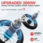 2000W Electric Bicycle for Adults- Moped Style Ebike with 1144WH Battery Pack up to 50 Miles 37MPH, 26" Fat Tire, 7-Speed, 6-Layer Suspension. - Image 4