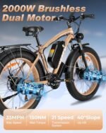 2000W Dual Motor Electric Bike, 48V 20Ah Removable Battery, 35MPH Ebike for Men Women, 21-Speed, 26" Fat Tires Electric Bicycle with Hydraulic Disc Brakes & Lockable Suspension. - Image 2