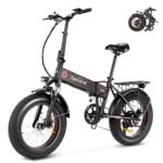 ANCHEER Folding Electric Bike for Adults, Electric bicycle with 500W Brushless Motor(Peak 800W), 48V/499Wh Hidden Battery, Up to 55 Miles, 20"*4.0 Fat Tire Ebike, 7 Speed Gear.