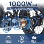 Electric Bike for Adults,Peak 1000W Electric Mountain Bike,28 MPH E Bike with 7-Speed,20 * 4” Fat Tire Ebikes for Adults with Full Suspension. - Image 2