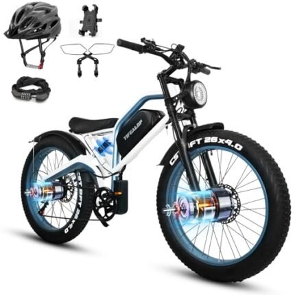 Electric Bike for Adults, 7-Speed-Gear E-Bike, Fat Tire Dual Motor Removable Battery Ebike, 60 Miles Off Road Mountain Electric Bicycle with Dual Hydraulic Disc Brakes….