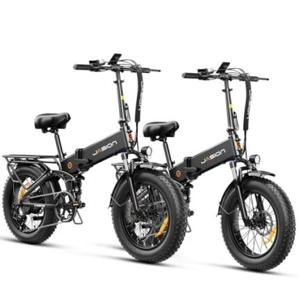 Jasion X-Hunter Electric Bike for Adults,1400W Peak Motor 30MPH Max Speed 48V 13AH Removable Battery, Full Suspension System Design,20''*4.0 Fat Tire Foldable Ebike,7-Speed Bicycles,Black+Black.