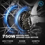 Electric Bike - 750W Motor Ebike for Adults, 26" Fat Tire Electric Bicycle, 48V 14.5AH Removable Battery, 28MPH Snow Beach Mountain E Bike, 7 Speed, LCD Display. - Image 2