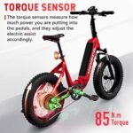 Electric Bike for Adults, HOVSCO Foldable 20'' Fat Tire Ebike 750W Motor Torque Sensor 28Mph Bike, 48V 15AH LG Battery 65 Miles Adult Bicycle with Shimano 7-Speed, Dual Shock Absorber, Red. - Image 3