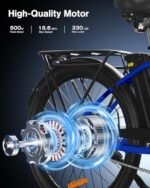 Urban Go 26" Electric Bike, 18.6MPH Max Speed & 35 Miles Range (PAS), 500W Peak Motor & 374.4Wh Removable Battery, Electric Bicycle with Front Suspension, E-Bike for Adults with Rear Rack, Blue. - Image 3