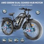 PHILODO Electric Bike for Adults, Dual Motor Fat Tire Ebike 2 * 1000W Dual Battery Electric Bicycles 48V 46AH with Full Suspension Hydraulic Disc Brakes 35MPH. - Image 4