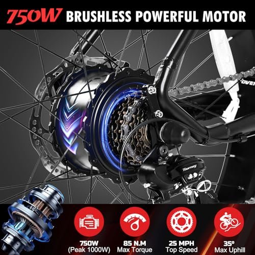 Version 1.0.0 Electric Bike for Adults, 25MPH 75Miles Range 750W Motor(Peak 1000W) 48V 15Ah Ebike, 26" x 4.0" Fat Tire Electric Mountain Bicycle, Shimano 7 Speed, Hidden Battery, Hydraulic Suspension. - Image 4