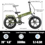 PASELEC Electric Bikes for Adults Folding Electric Bicycle 750W Motor Ebike 20''*4.0'' Fat Tire Mountain e-Bike with 48V 12Ah Removable Battery,7 Gears Foldable E Bike for Adults (Dark Green). - Image 5