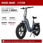 E-Flow, 750W Folding Electric Bike Adults, Up to 90Miles Motor Ebike, 48V 20Ah BAFANG Battery, 20’’x4.0 Fat Tire 28MPH Step-Thru Bicycle for City Commuter, Snow, Beach, Mountain etc. - Image 2