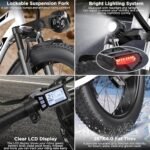 Electric Bike for Adults, 750W Peak Ebike, 25MPH 60Miles Electric Mountain Bike, 26" Fat Tire Electric Bicycle with 48V 13AH Battery, Rear Rack, Turn Signal, Lockable Suspension Fork,7 Speed. - Image 5